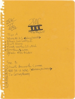 Tupac Shakur "4 The Thug In U" Hand Written Track List (JSA)